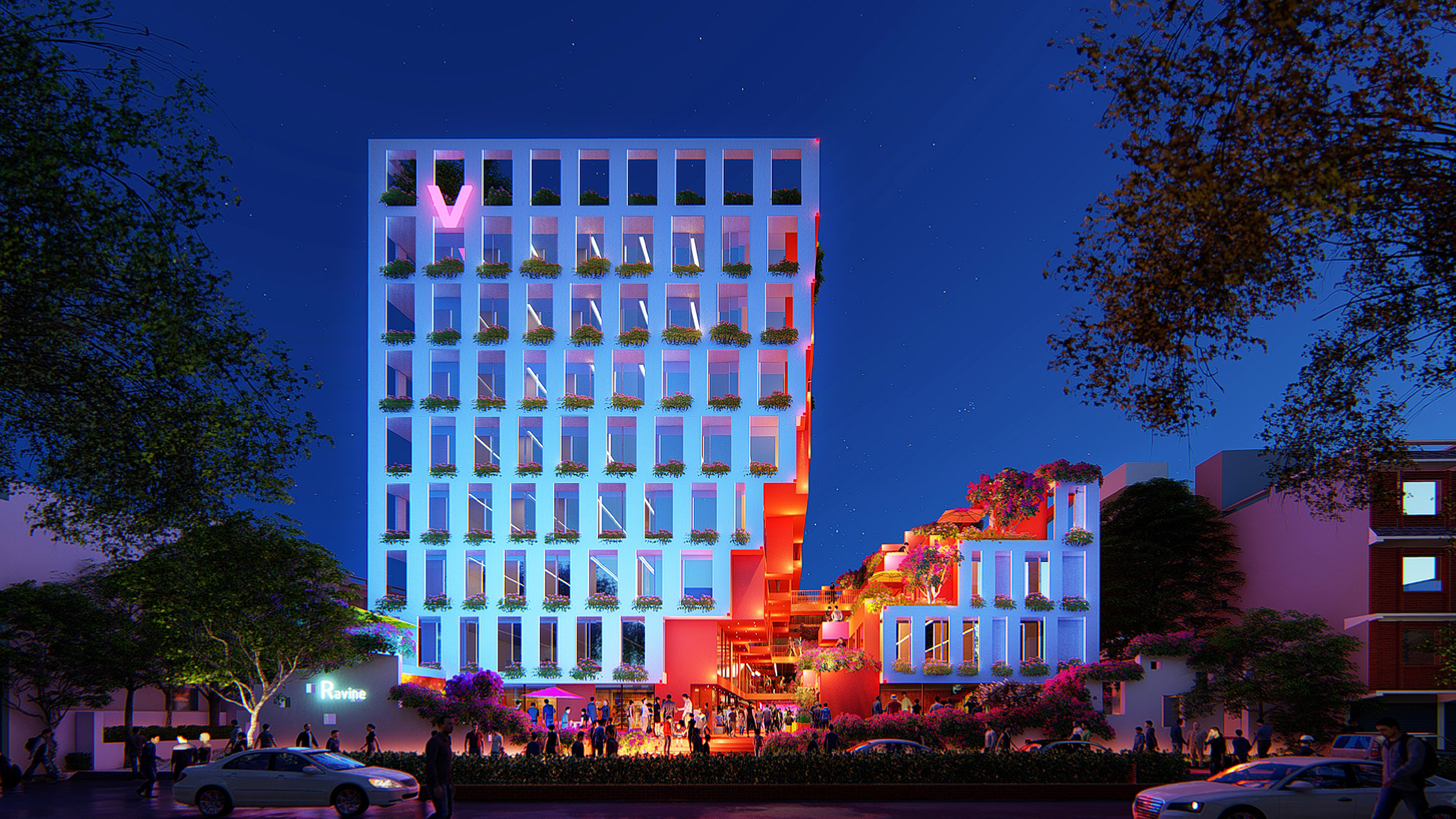 MAP Design Architecture Retail_Mixed_Use_Architect_Kiran_Mathema_Shopping_arcade_Louver_facade_Louver_Facade_Night